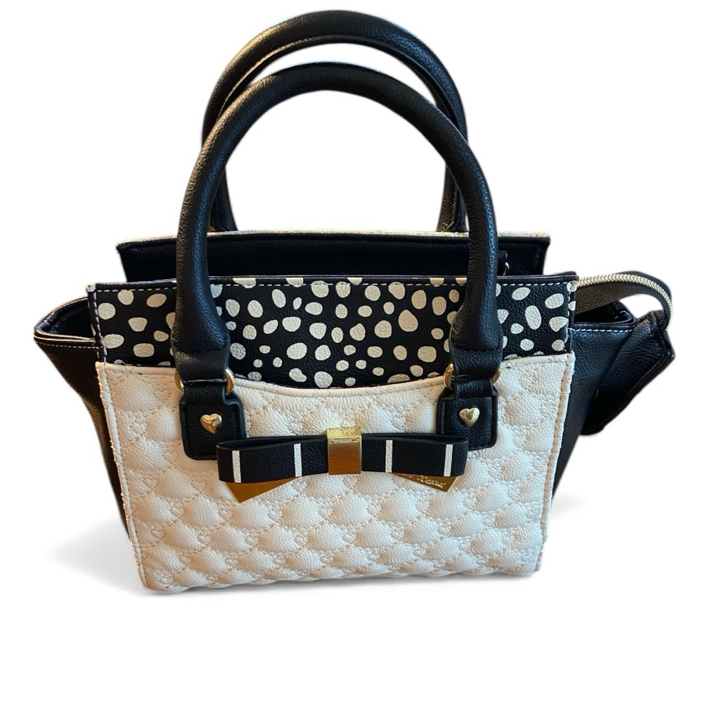 Betsey Johnson Black and Cream Quilted Mini Bag